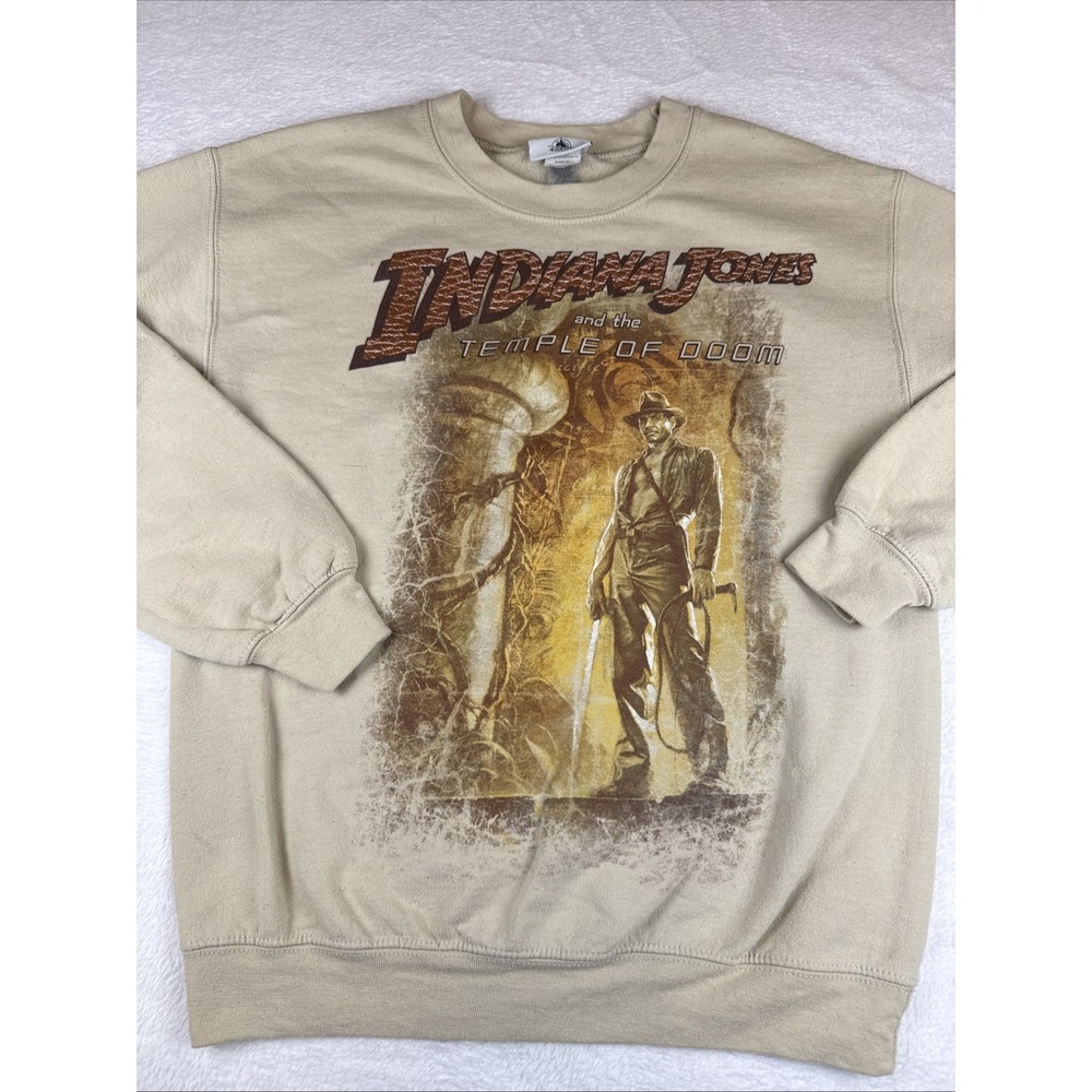 Disney Parks Indiana Jones Temple of Doom Sweatshirt Men's Sz S Beige Crew Neck
